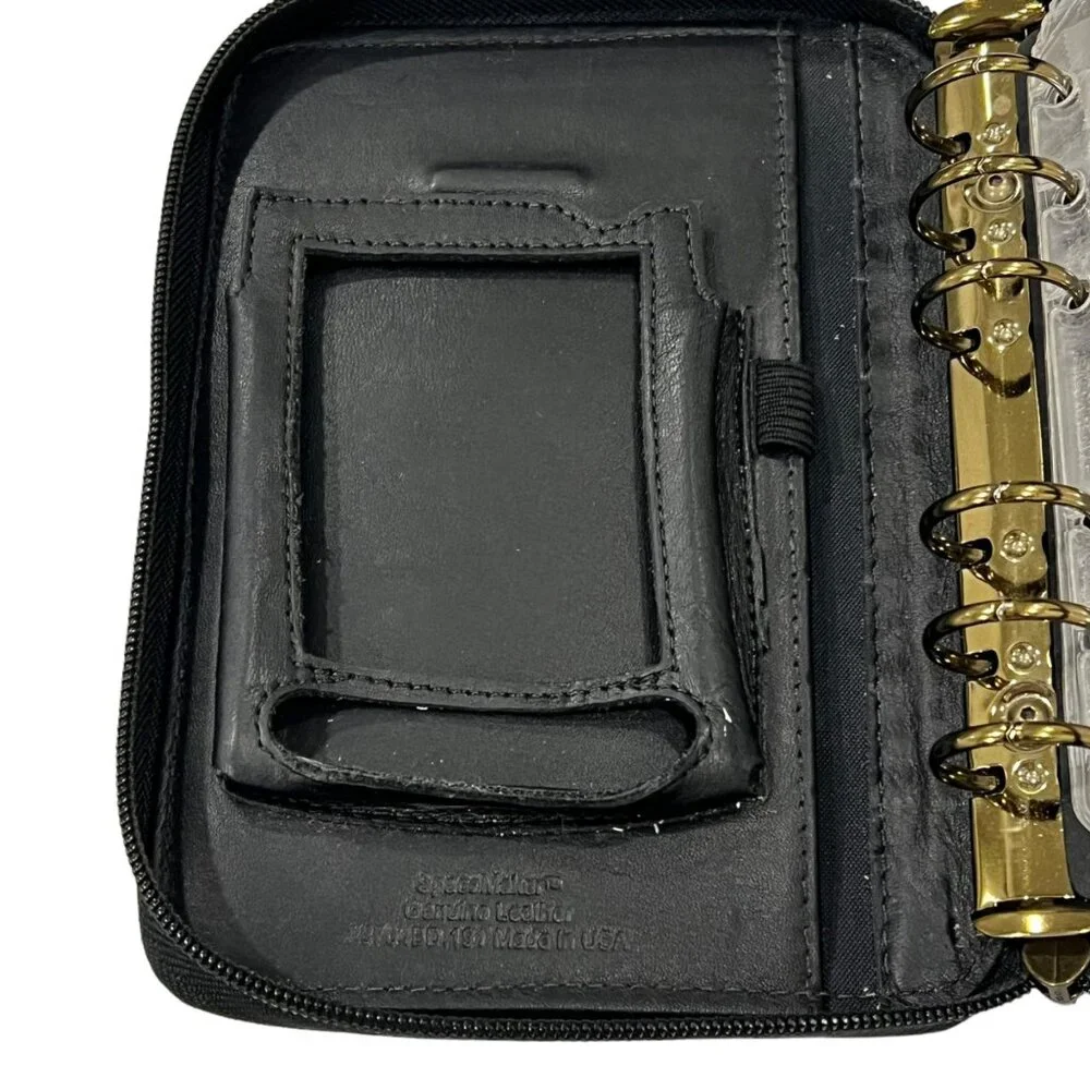 Franklin Covey Vintage Black Leather Full Zip Around Planner Organizer Compact S